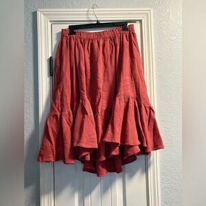 Free People Boho Tiered Ruffle Midi Skirt Elastic Waist Small Rust Terracotta